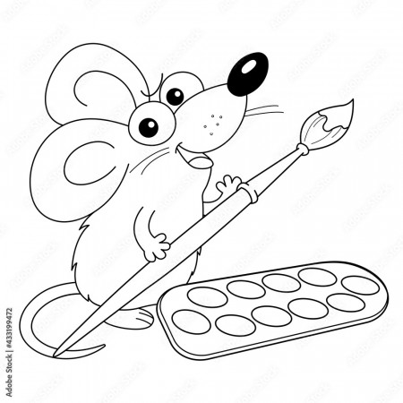 Coloring Page Outline Of cartoon mouse with brush and paints. Little  artist. Coloring Book for kids. Stock Vector | Adobe Stock
