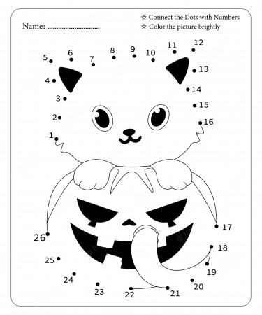 Premium Vector | Halloween dot to dot coloring page for kids premium vector