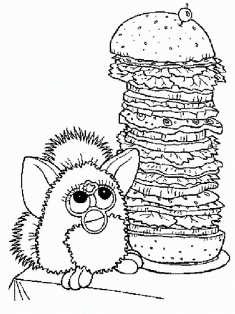 Furby and Giant Burger Coloring Pages : Batch Coloring
