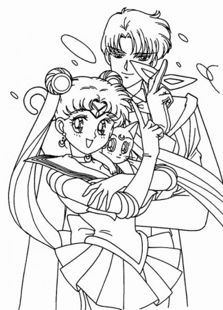 Sailor Moon and Tuxedo Mask with Luna Coloring Page | Color Luna
