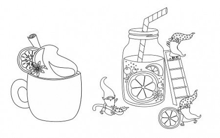 Coloring Page Cute Gnomes Making The Cocktail And Hot Chocolate With Cream  Cinnamon Citrus And Candy Isolated On White Background Vector Illustration  Stock Illustration - Download Image Now - iStock