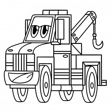 Premium Vector | Tow truck with face vehicle coloring page