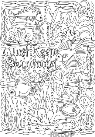 Just Keep Swimming Coloring Page Under the Sea Design - Etsy Israel