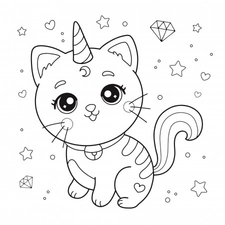 Premium Vector | Cute cartoon unicorn cat coloring page