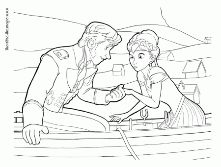Frozen - Anna and Prince Hans on a boat coloring page