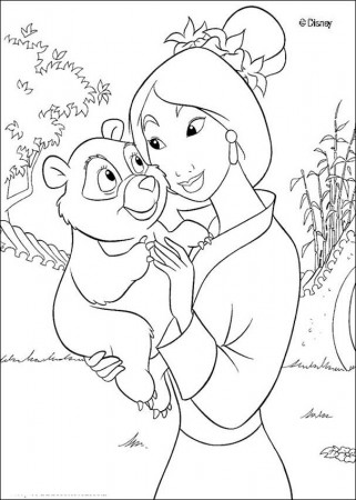 Mulan With A Little Bear Coloring Pages - Disney Coloring Pages 