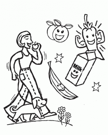 Girl Eating Healthy Food Coloring For Kids - Food Coloring Pages 