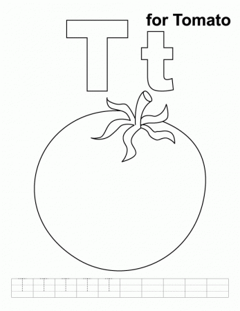 T for tomato coloring page with handwriting practice | Download 