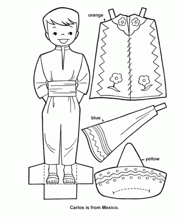 BlueBonkers - Youth Activity Sheets - Paper Dolls - Mexican Boy