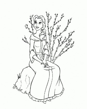 Beautiful Princess Belle Sitting Coloring Pages - Beauty And The 