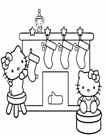 Hello Kitty With Fireplace Coloring Pages - Fireplace Coloring 
