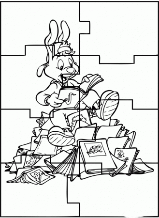 Puzzle The Rabbit Read The Book Coloring Pages - Games Coloring 