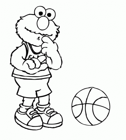 Elmo Playing Basketball Coloring Pages Free: Elmo Playing 