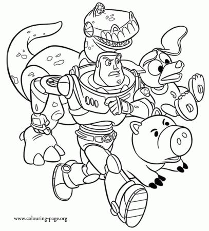 Toy Story - Buzz Lightyear, Rex, Hamm and Slinky Dog coloring page