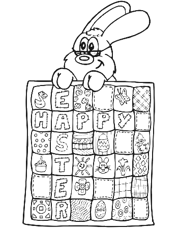 Easter Coloring Page: Bunny Holding Quilt
