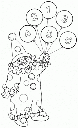 Clown with numbered balloons - Free Printable Coloring Pages