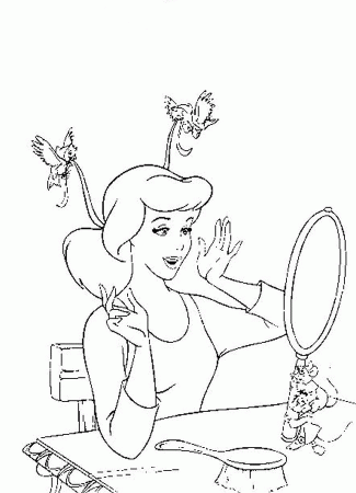 Cinderella and The Birds Coloring Page | Kids Coloring Page