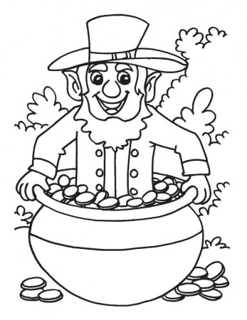 Leprechaun in pot of gold coloring pages, Kids Coloring pages 