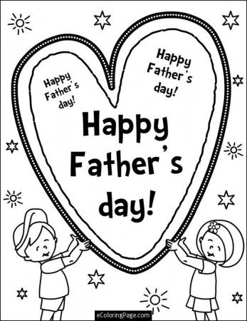 Happy Fathers Day Son and Daughter Holding a Heart Coloring Page 