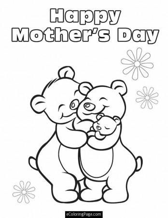 Happy Mothers Day Family of Bears Printable Coloring Page 