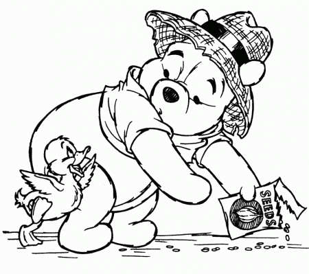 Pooh Feeding Duck Coloring Page | Kids Coloring Page