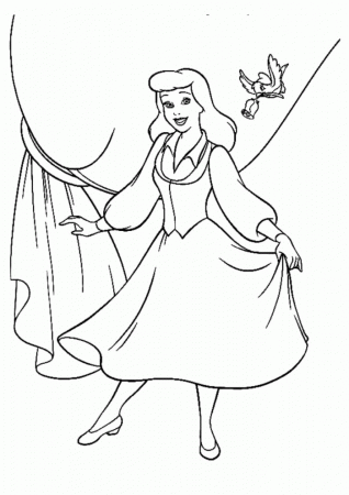 Cinderella And A Bird Disney Coloring Pages - Princess Coloring 