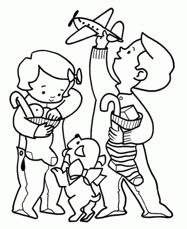Christmas Morning Coloring Pages - Happy Children Coloring Sheet 