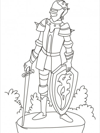 A alert Knight standing on a watch tower coloring pages | Download 
