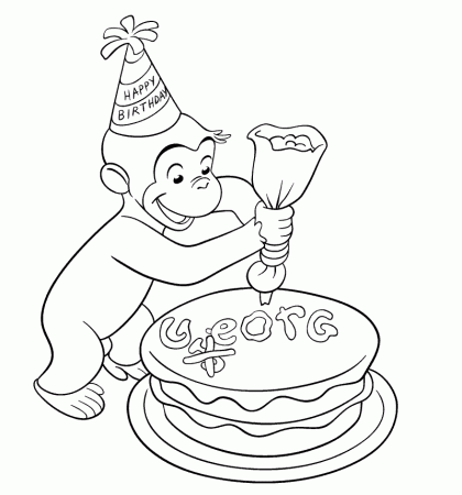 Download Birthday Cake And Curious George Coloring Pages Or Print 