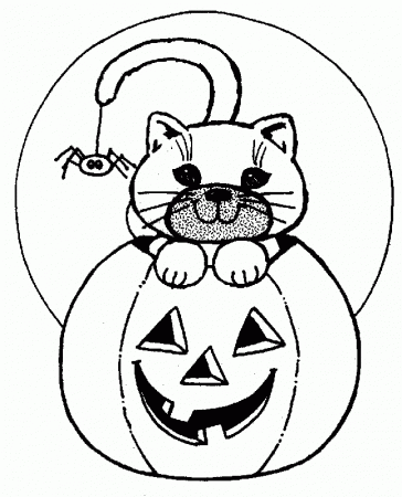 Halloween Spooky And Cat Coloring Page |Halloween coloring pages 