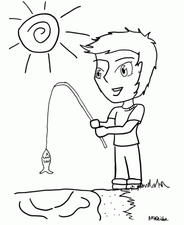 Anime Coloring Pages | Boy Fishing Anime Coloring Page and Kids 