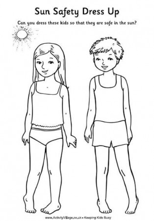 Sun safety working sheet for kids coloring page
