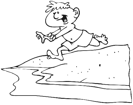 Beach Coloring Page | Boy Running On Beach