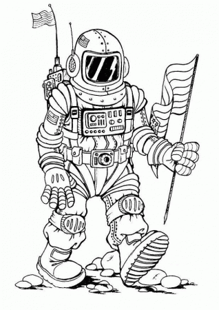 The Astronaut Bring Flag Coloring Pages : New Coloring Pages