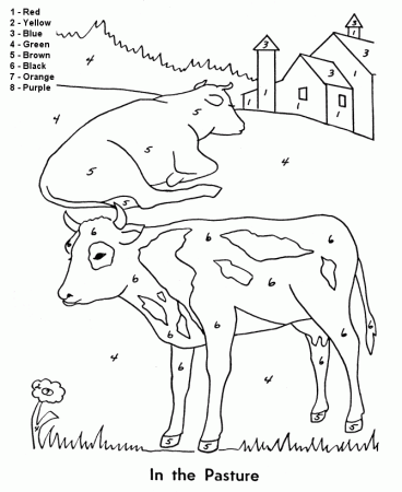 Color by Number Coloring Page | Easy beginner Follow the color numbers cows  in the pasture coloring page Activity sheet | HonkingDonkey