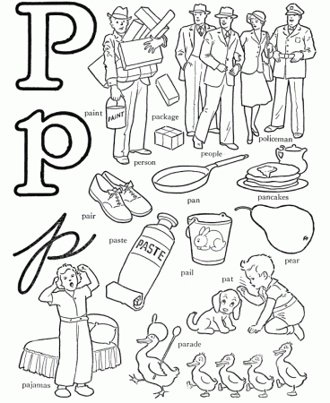 ABC Alphabet Words - ABC Letters & Words Activity Sheets - Letter P - Paste  | Alphabet coloring pages, Learning letters, Coloring pages