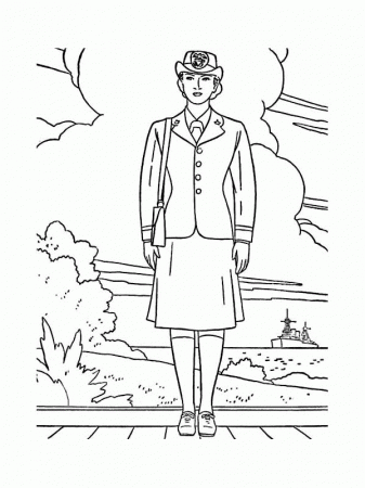 Female Officer in Navy Uniform Veterans Day Coloring Page - Free ...