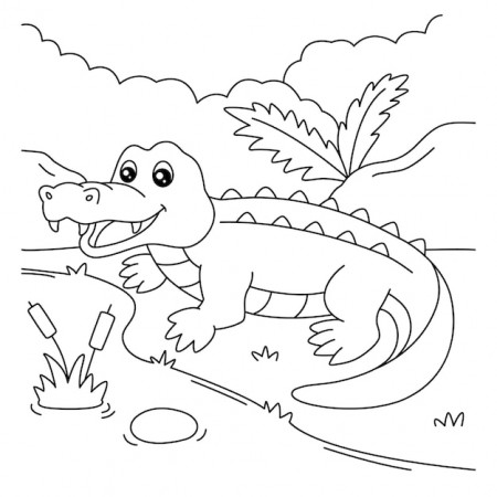 Premium Vector | Crocodile coloring page for kids