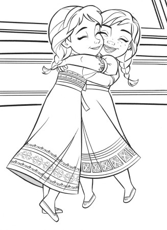 Frozen 2 coloring page baby Elsa hugs little Anna | Elsa coloring pages, Frozen  coloring pages, Disney princess coloring pages