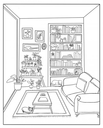I made a free coloring page of a cozy living room that I'd love to share! :  r/Coloring