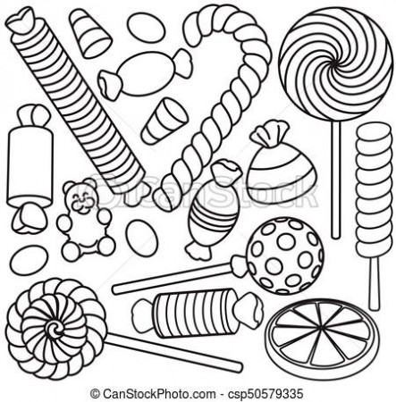 Set of doodle sketch sweets and candy. coloring pages for kids.