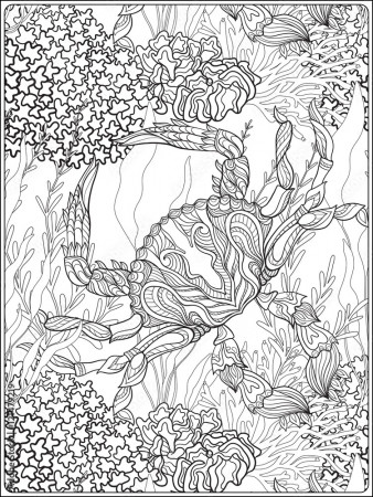 Pattern with decorative corals and sea or aquarium fish. Anti stress  coloring book for adult. Outline drawing coloring page. Stock Vector |  Adobe Stock