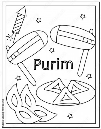 Purim props coloring page designed in hand drawn vector Stock Vector |  Adobe Stock