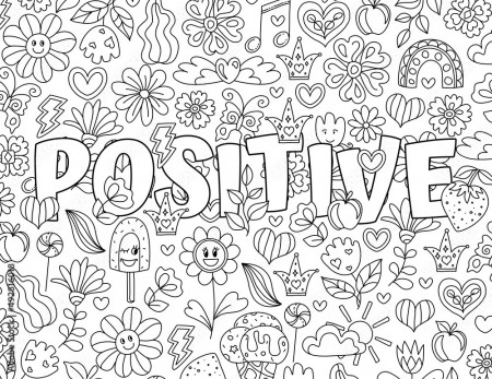 Peace. Good Vibes. Positive, Groovy Hand drawn coloring pages for kids and  adults. Beautiful drawings with patterns. Motivational quotes. Coloring book  pictures with blooming flowers, smiles Stock Vector | Adobe Stock