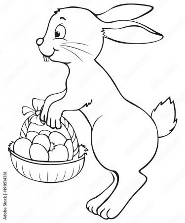cute jumping easter bunny with easter basket coloring page Stock Vector |  Adobe Stock