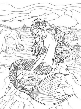 Free Mermaid coloring pages for Adults. Printable to Download Mermaid  coloring pages.