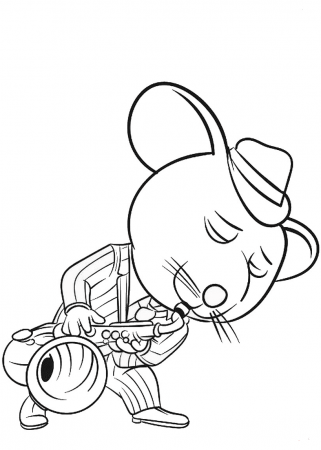 Mouse Playing Saxophone Coloring Page - Free Printable Coloring ...
