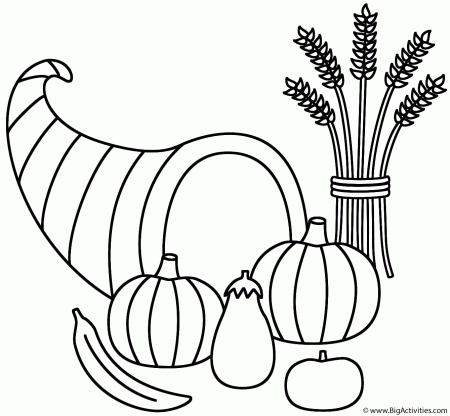 Horn of Plenty with wheat sheaf - Coloring Page (Thanksgiving)