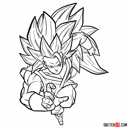 How to draw Super Saiyan 3 (Goku) - Sketchok easy drawing guides