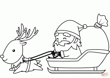 Santa in Sleigh with Reindeer coloring page | Free Printable Coloring Pages
